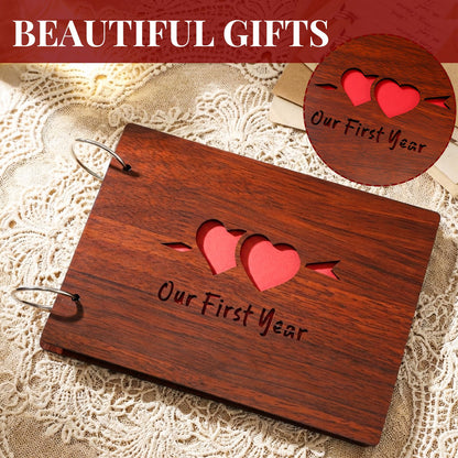 Kosiz Wooden Our First Year Anniversary Scrapbook, DIY Photo Album for Couples 8.7 x 6.3 Memory Book Wedding Love Gift for Anniversary Journaling DIY Accessory