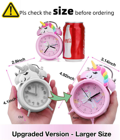 TCJJ Unicorn Alarm Clock for Girls Kids, Cute Bedroom Decoration, Non Ticking Silent Second Hand, w/Backlight Super Loud Twin Bell, for Kids Unicorn Gifts (Pink)