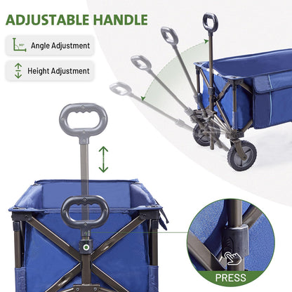 TIMBER RIDGE Tailgate Collapsible Folding Wagon Cart, Heavy Duty Utility Push Pull Beach Wagon Foldable, Outdoor Grocery Cart with Side Pockets for Camping, Garden, Shopping, Holds 225 lbs, Blue