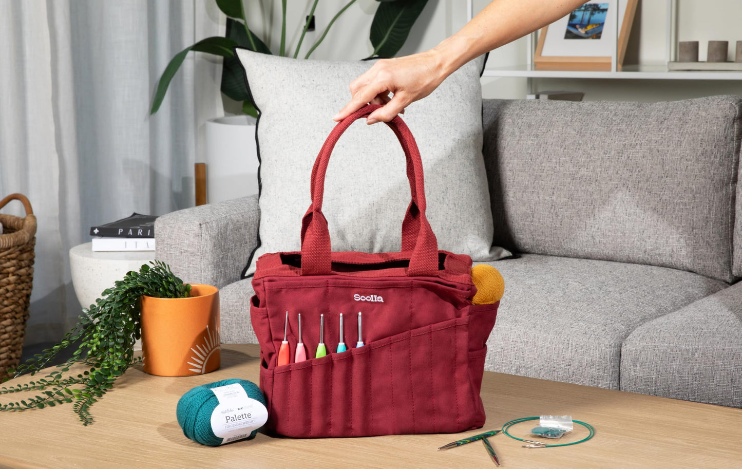 Soolla Studio Bag: Pottery Tool Bag, Art Supply Storage, Knitting Yarn Organizer, Crochet Projects, & Washable Craft Tote, 30 Pockets, 25+ Canvas Colors, Student Artist Gift (Ganja Green)