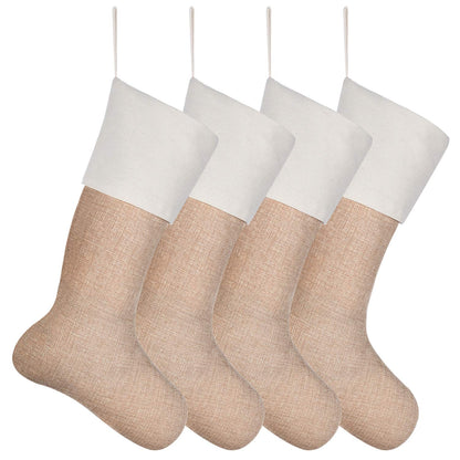Sunshane Burlap Christmas Stockings Xmas Fireplace Hanging Stockings Decoration Stockings for Christmas Decoration DIY Craft (Flaxen, 4)
