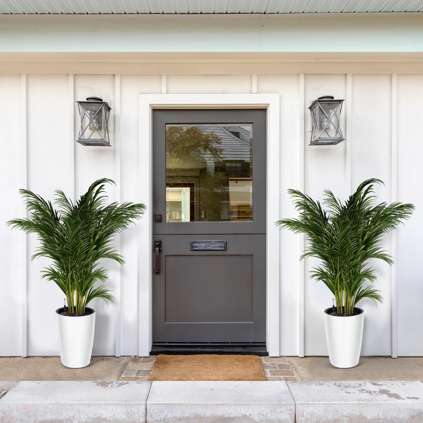 Garvee Tall Planters for Outdoor Plants, 16 in Large Planters Set of 2, Outdoor & Indoor Planters with Water Level Monitor ＆ Inner Bucket, Automatic Watering, for Porch, Patio, Backyard, White