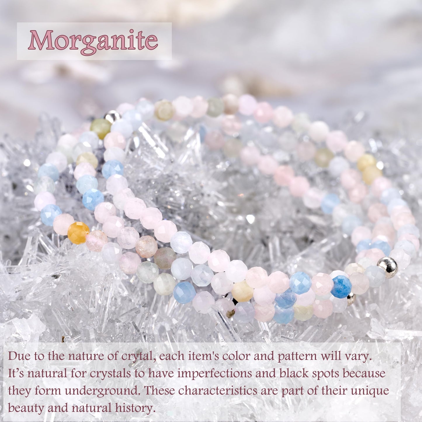 Farfume Morganite - Love & Compassion - Beaded Bracelets for Women,Handmade Natural Stone 4mm Beads 925 Sterling Silver Stretch Bracelets, Chakra Crystal Gemstone Jewelry Gifts for Mom
