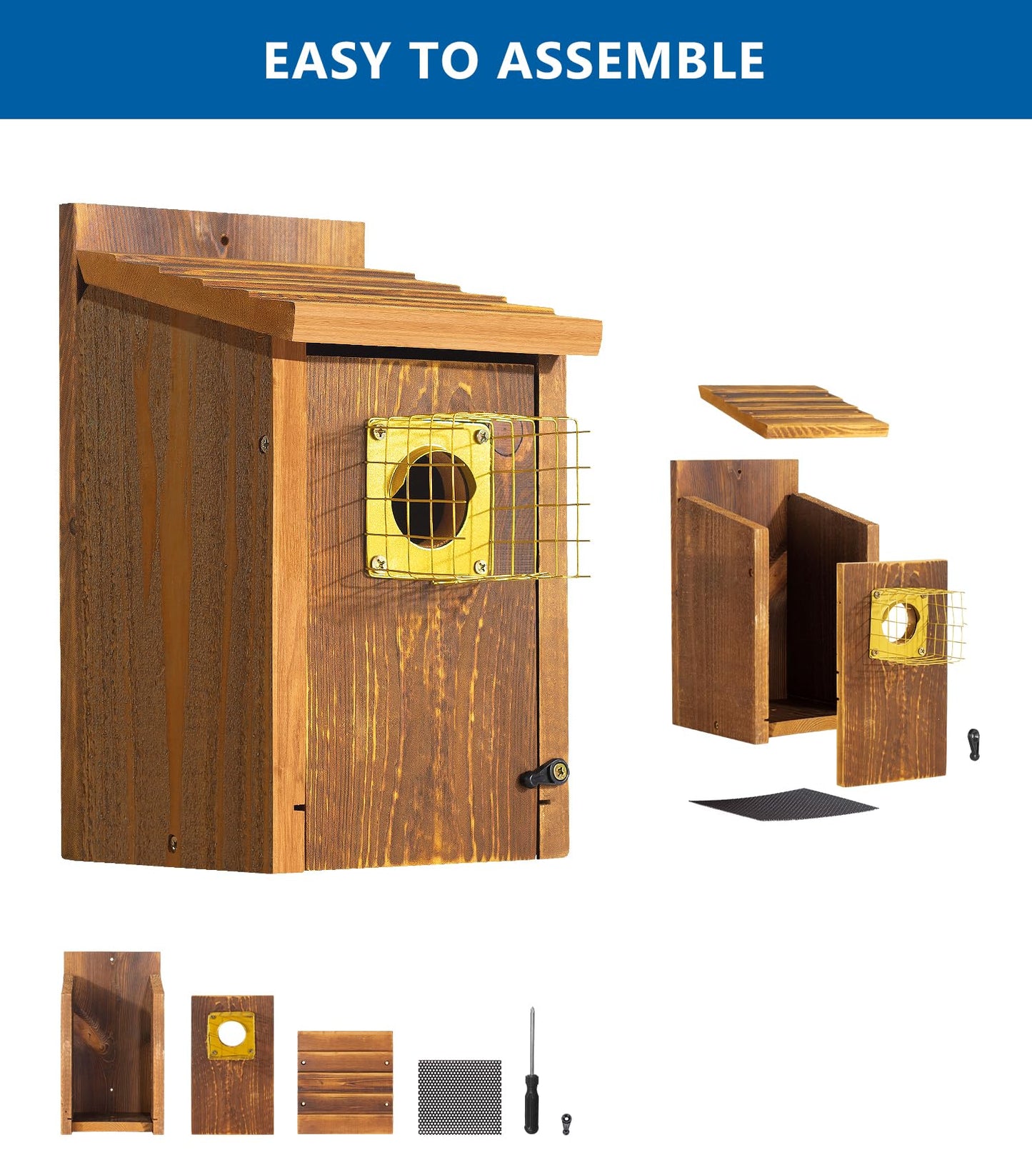 2pk Fortress Bluebird House for Outdoor Clearance - Metal Entry Cage, Mesh Base & Brass Guard - Cedar Bird House for Bluebirds, Finches, Patented Design, Weatherable 5 Years Usage, 6"x7", 2026 Updated