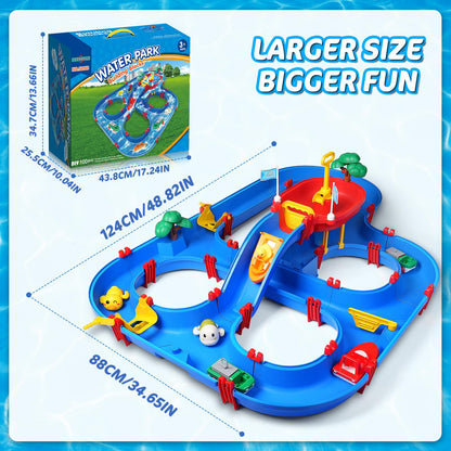 TERRAMUS Double-Tier Kids Water Table Toys, 100PCS Water Park Playset with Pump, DIY Toddler Waterways, Summer Outdoor Toys for Backyard,Lawn,Beach,Pool, Outside Activity Funs for Boys Girls 4-8 3-5