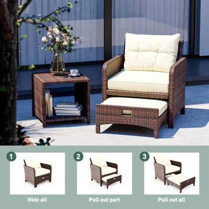PATIOPIA 5 Piece Patio Furniture Set, All-Weather Patio Furniture with Soft Cushions, PE Wicker Patio Sofa Set with Coffee Table and Ottoman, for Outdoor, Porch, and Balcony (Beige-Brown)