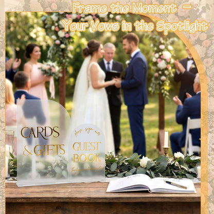 Amyhill 2 Pcs Acrylic Wedding Signs for Reception 8 × 10'' Cards and Gifts 5 x 7'' Please Sign Our Guestbook Sign with Stand Wedding Table Decor for Marriage Memorial Ceremony(Gold,Black,Minimalist)