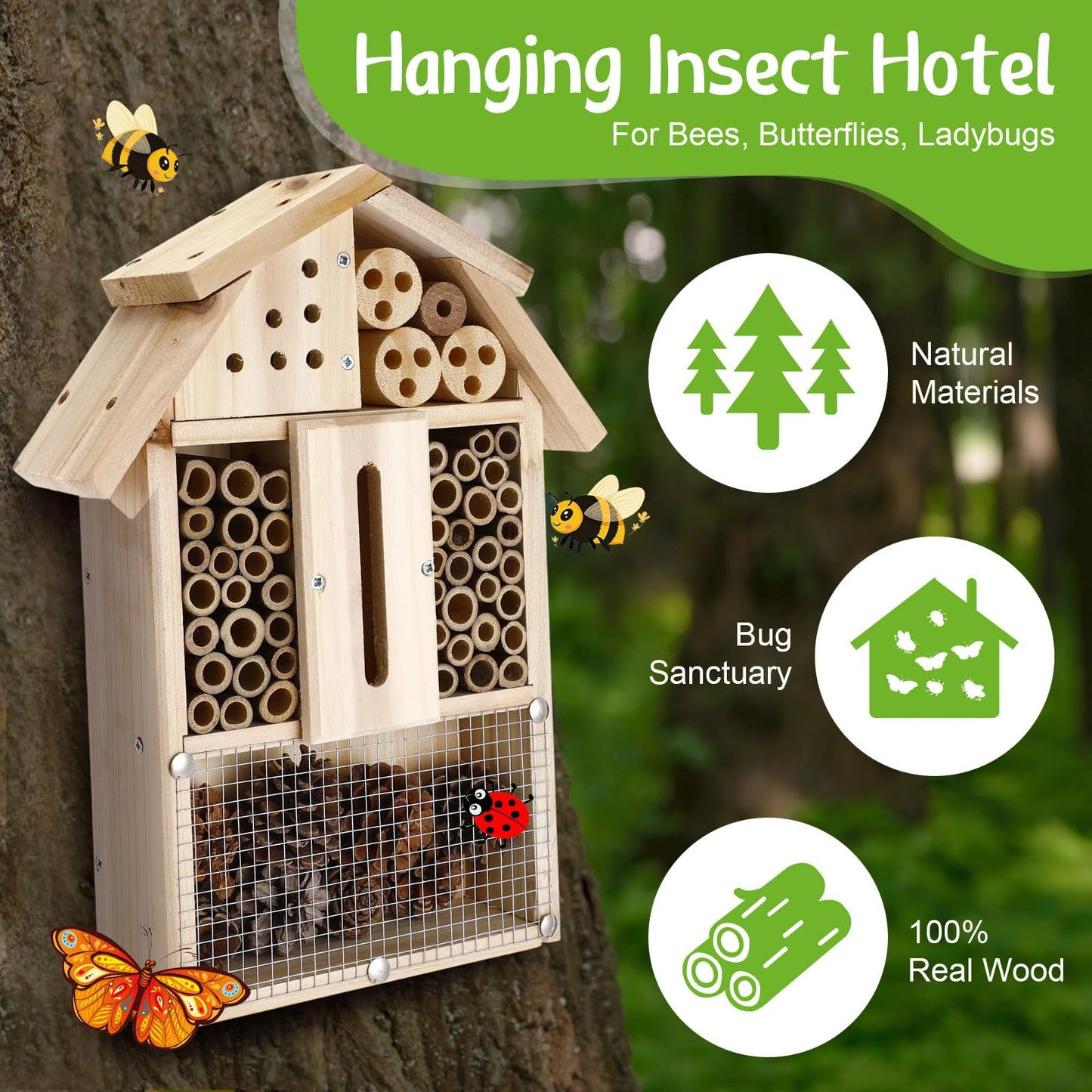 2 Set Bug Hotel Kit DIY Insect Hotel Lady Bug House for Garden DIY Cedar Wood Craft for Butterfly, Ladybird, Beneficial Insect Habitat Mason Bee House, 13.6 x 10.8 x 2.8 Inch(B)