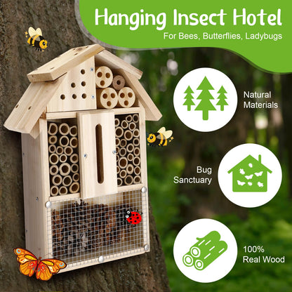 2 Set Bug Hotel Kit DIY Insect Hotel Lady Bug House for Garden DIY Cedar Wood Craft for Butterfly, Ladybird, Beneficial Insect Habitat Mason Bee House, 13.6 x 10.8 x 2.8 Inch(B)