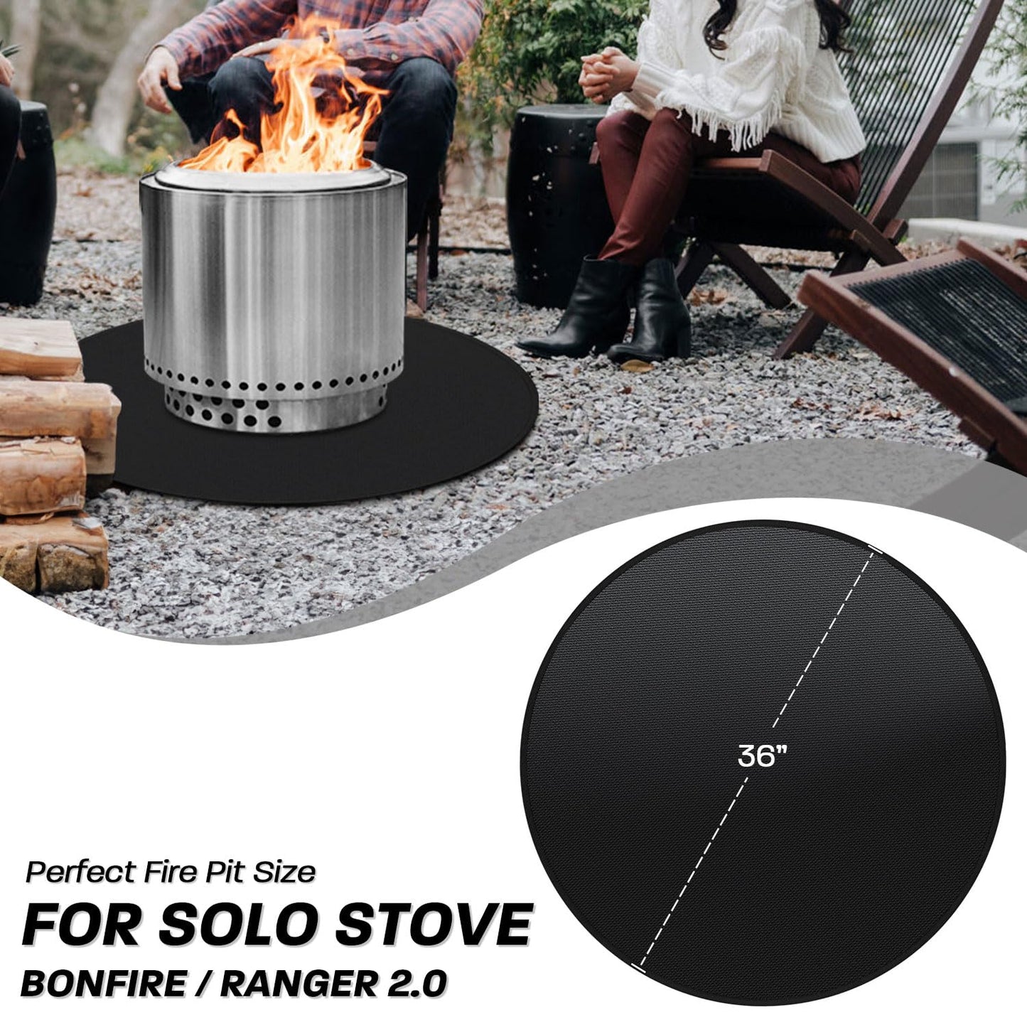rumlick 36" Fire Pit Mat for Solo Stove Bonfire, Round Fireproof Under Grill Mats for Outdoor Grill, Portable Camping Stove Mat for Solo Stove Accessories