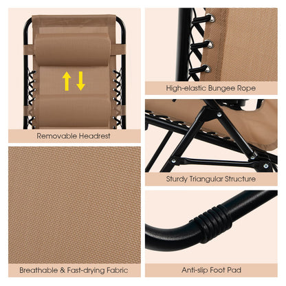 Renatone Folding Zero Gravity Reclining Textilene Lounge Chairs, Outdoor Adjustable Patio w/Pillows & Cup Holder Trays for Backyard, Beach, Poolside (BE)