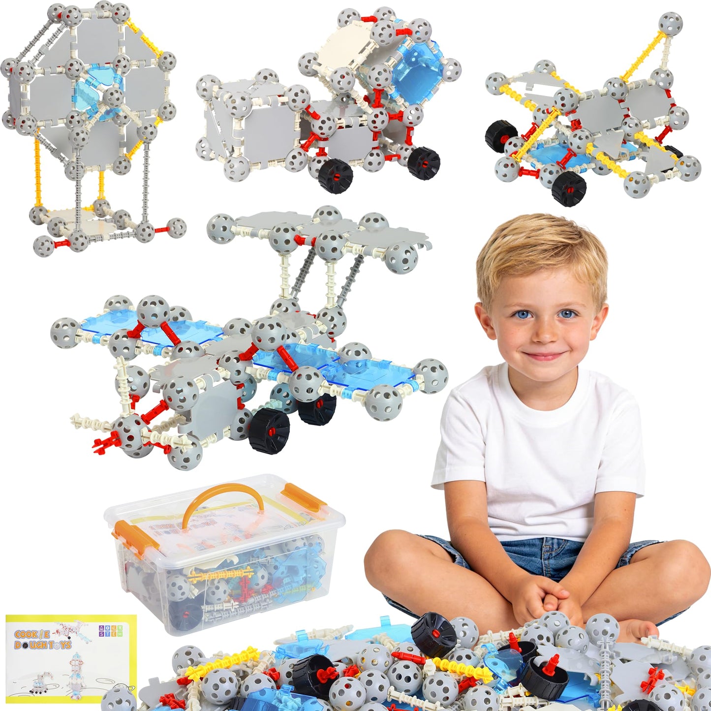 Tazakure 160 Pcs STEM Building Blocks Toys for Kids,Educational Engineering Kits for 4 5 6 7 8+ Year Old Boys & Girls with Storge Box,Learning Toys Sets & Birthday Gift for Toddlers