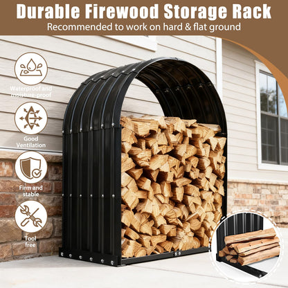 TBMLC Heavy-Duty Black Firewood Storage Shed – Metal Log Holder with 32" Round Roof – Outdoor Wood Rack for Patio, Deck & Fireplace – Weatherproof Lumber Stand for Firewood (2.7FT Diameter Roof)