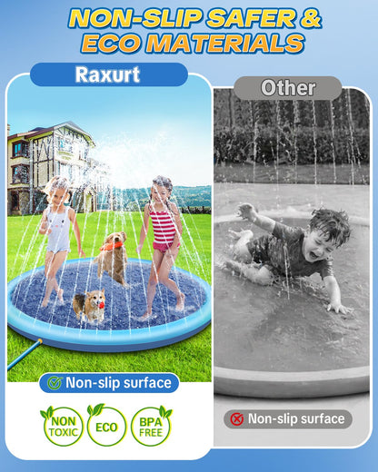 Raxurt Splash Pad, Anti-Slip Splash Pad for Kids Dogs Thickened 0.58mm Dog Pool Toddler Splash Sprinkler Pad Baby Summer Outdoor Water Toys for Boys Girls