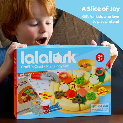 lalalark Play Food Toddler Toy - Pizza Toy with 18 Toppings - Pretend Cutting Food for Kids - Craft 'n Crust - Interactive Check Out - Play Money - Cooking Kitchen Accessories for Boys and Girls