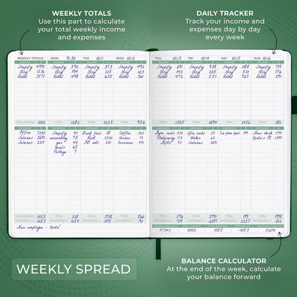 Clever Fox Income & Expense Tracker Large – Accounting & Bookkeeping Ledger Book for Small Business – 2-Year Record Notebook, A4 (Dark Green)