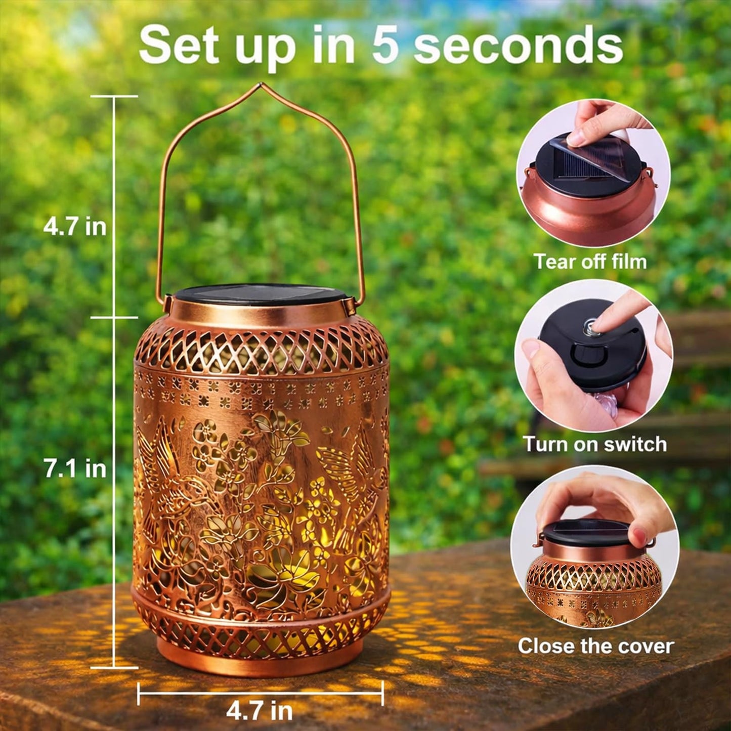 Solar Lanterns Outdoor Waterproof Hummingbird Hanging Solar Lights Garden Decor Gifts for Women Mom Grandma Sister Elegant Metal Solar LED Light Decoration Outside for Yard, Patio, Backyard, Porch