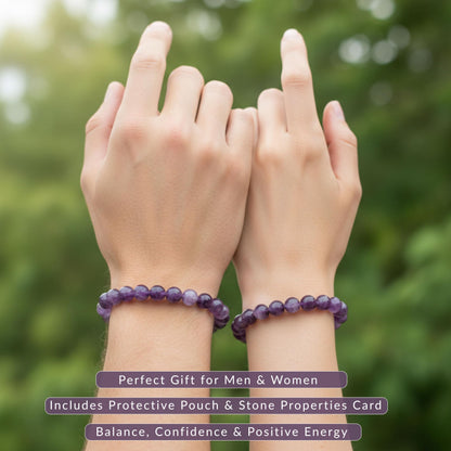 Cherry Tree Collection Dogtooth Amethyst Bracelet – Handmade 8mm Genuine Amethyst Beaded Bracelet for Men & Women – Healing, Protection & Positive Energy (Medium)