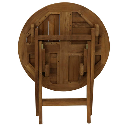 Sunnydaze Round Folding Solid Teak Outdoor Dining Table - Light Wood Stain Finish - 31 Inches