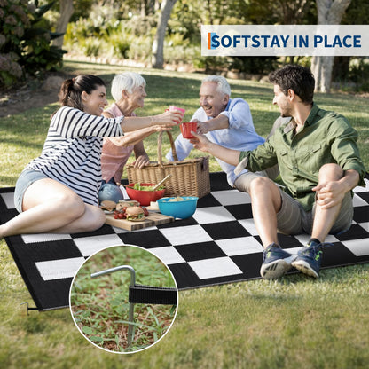 Jojoka Large Waterproof Outdoor Rug, Reversible Plastic Straw Mat, Modern Checkered Plaid Carpet, UV-Resistant & Collapsible for Patio Deck Camping, Easy Clean Outdoor Area Rug