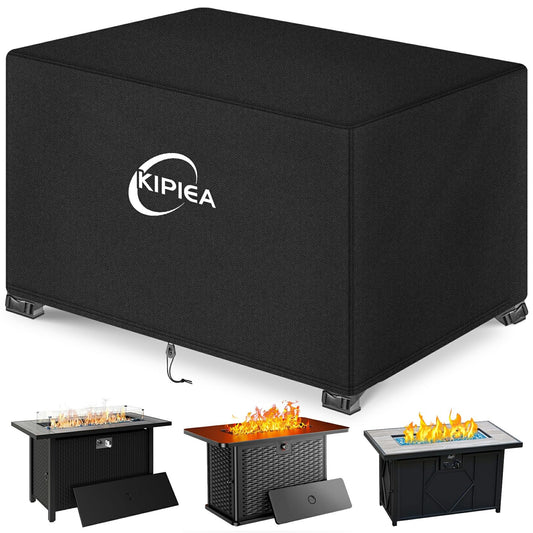 Kipiea Rectangular Fire Pit Cover – Upgraded 600D Heavy Duty, 100% Waterproof Propane Fire Table Cover, UV and Tear Resistant Outdoor Fire Pit Table Cover for 42" L x 24" W x 24" H, Black
