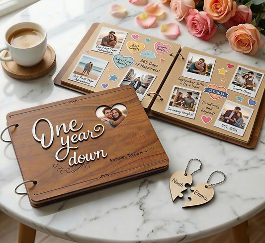 1 Year Scrapbook Album for Boyfriend Girlfriend, First Year Paper Memory Book for Couples, DIY Photo Scrapbook with Stickers, Romantic Photo Album for Him Her