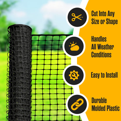 Houseables Plastic Fence, Plastic Mesh Fence, Mesh Fencing, Deer Netting, Cat Netting, Temporary, Balcony, Pets, Garden, Chicken, Poultry, Dogs, Construction, Yard, Protection, Black, 4 x 50 Feet Roll