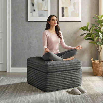 Fabulcozy 23.6in Pouf Ottoman, Corduroy Ottoman Foot Rest with Dual‑Layer Support, Large Poofy Pouf with Soft Chunk‑Foam Top & Firm Foam Base, Floor Foot Stool for Living Room, Dark Grey