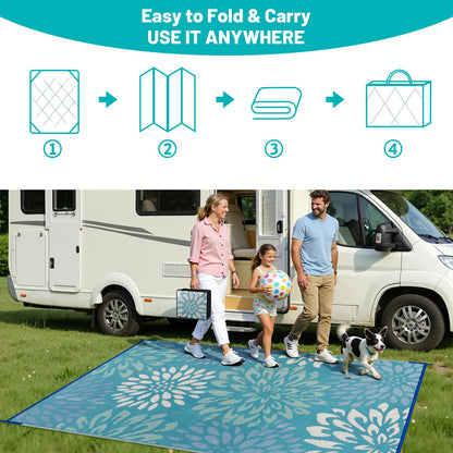 HEBE Waterproof Outdoor Rug 5x8 for Patios, Floral Reversible Plastic Straw Rug Patio Mat, Indoor Outdoor Carpet RV Mat Camping Rug for Deck, Camper, Porch, Balcony, Backyard, Picnic