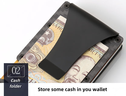Wallet for Men- Minimalist Metal Wallet with Money Clip - Slim RFID Blocking Card Holder, Carbon Fiber Design, Holds 12+ Cards & Cash,Men's Wallet Gift,Driver License