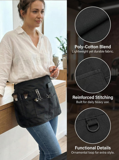 Molaxhome Waist Tool Apron with Multi-Pocket Gardening Apron with Adjustable Belt Server Hairdresser Aprons Black