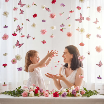 Suncalla 6 Pcs Artificial Flower Butterflies Garland Hanging Decorations 5.9 ft Flower Curtain Backdrop with Hooks Indoor Decor for Wedding Spring Party Birthday Baby Shower Home