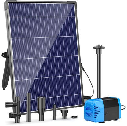 POPOSOAP 12W Solar Water Fountain Pump, 160GPH Solar Pond Pump with Dry-Run Protection, Solar Water Pump Kit with 4 Nozzles, 16.5ft Cord & 6.6ft Tubing for Ponds, Gardens,Hydroponics-P112L