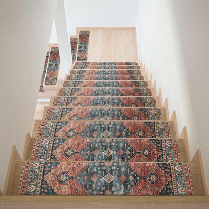 HOMBYS Non-Slip Carpet Stair Treads for Wooden Steps Set of 15, 30"X8" Indoor Stair Runner Extra Slip Resistant Stair Rugs Rubber Safety Mats, Stairway Grip Step Treads RED&Blue