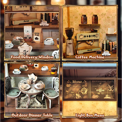 DIY Miniature House Kit, Coffee Shop Book Nook Kit, Mini Building Kit, Dollhouse Kit for Adults and Teens, 3D Wooden Puzzles with LED Light, Craft Kit for Family and Friends(Retro Coffee Shop)