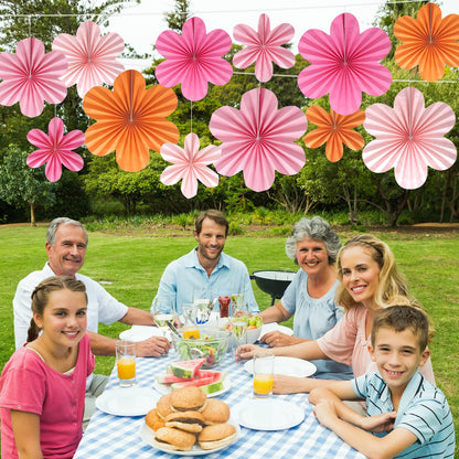 BestoFun 12 PCS Paper Flowers Fans Pink and Orange Party Decorations Paper Flowers Decorations for Wall Girl Groovy Birthday Baby Shower Wedding Bachelorette Room Hanging Décor