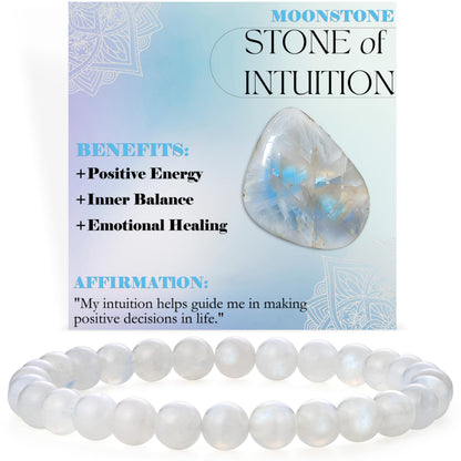 Bivei Moonstone - Intuition - 6mm Beaded Bracelets for Women Handmade Semi Precious Natural Stone Stretch Elastic Jewelry for Women Yoga Protection Gifts Small