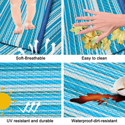 Wefavor Outdoor/Indoor Rug Plastic Straw Rug Waterproof Portable Outdoor Mat, Easy to Clean and Fold, Perfect for Garden, Patio, Picnic, Decking-（Blue，6x9Ft）