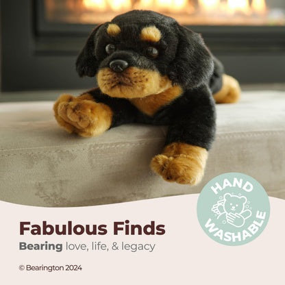 Bearington Gunner Rottweiler Stuffed Animal Dog Plush - 15" Soft and Realistic Rottweiler Plush Toy with Ultra-Soft Fur and Huggable Body - Adorable Stuffed Dog Gift for Kids, Adults, and Dog Lovers