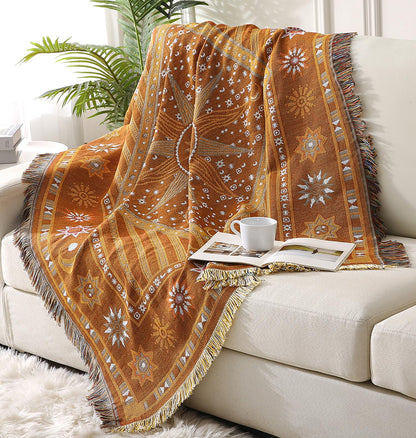 TOFUNTOY Boho Throw Blanket for Couch Sofa Bed, Decorative Throw Blanket with Tassels, 50"x60" Bohemian Woven Cover for Home Living Room Bedroom Indoor Outdoor Picnic