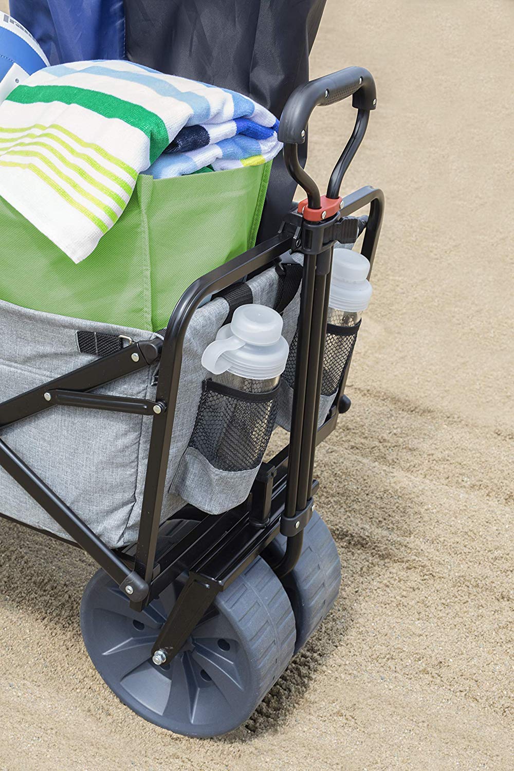 MacSports All Terrain Beach Wagon with Side Table|Heavy Duty Collapsible Folding Cart with Large Wheels for Beach Day, Picnic, Camping,Outdoor Activities | Light Gray