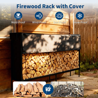 DUMOS 8FT Heavy Duty Firewood Storage Rack, Firewood Storage Log Rack with Cover and Zipper, Indoor Outdoor Wood Racks for Fire Wood Holder, Black