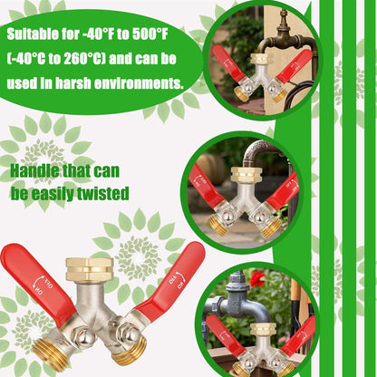 EJW Hose Splitter 2 Way, Garden Hose Splitters, Heavy Duty Faucet Splitter,Rv Brass Water Hose Y Splitter, Double Hose Connector, Spigot Splitter, Two Way Hose Manifold Valve 3/4 Inch GHT Thread.