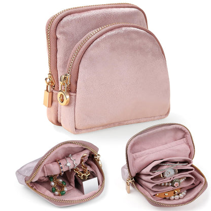 Lumayina Small Travel Jewelry Case Set 2-in-1 Detachable Velvet Pouches, Portable Jewelry Organizer Bag for Rings Earrings Bracelets, Gift Box for Women (Blush Pink)