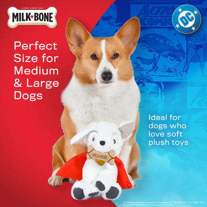 DC Comics Superman Krypto The Superdog Plush Dog Toy – Soft Squeaky Dog Toy with Crinkle Sounds, Cape & Milk-Bone Treat Design, 7.5 Inch