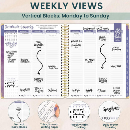 bloom daily planners 2026 Hardcover Calendar Year Goal & Vision Planner (January to December) - Monthly & Weekly Agenda Organizer - 7.5" x 9" - Good Things Are Coming