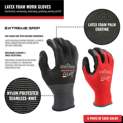 linconson 12 Pack Safety Performance Series Construction Mechanics Work Gloves (XL (Pack of 12), Black & Red)