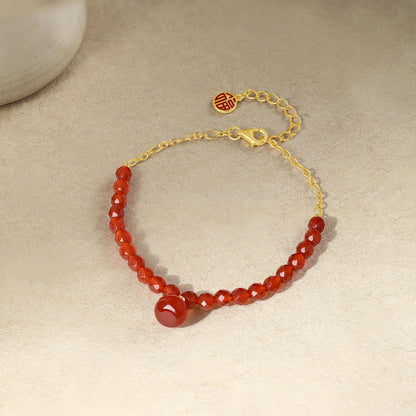 ZHOU LIU FU Sterling Silver Bracelet Red Agate Beaded Bracelet Fortune Bag Charm Bracelet Natural Gemstone Healing Jewelry for Women Mom Lover Birthday Aniversary