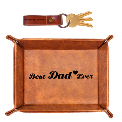 Best Dad Ever Gifts for Dad from Daughter Son Kids,Cool Christmas Birthday Gifts for Dad Who Wants Nothing, Men Valet Tray & Keychain
