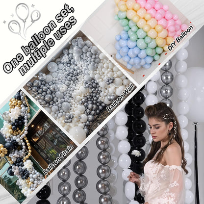 Black White and Gold Linking Balloons, 90PCS Black Gold and White Balloon Arch, Metallic Silver Quick Linked Connecting Balloon for Wedding Birthday Baby Shower Graduation New Year Party Decorations